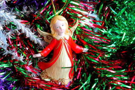 New-year adornments, tinsel and the many-colored toysの写真素材