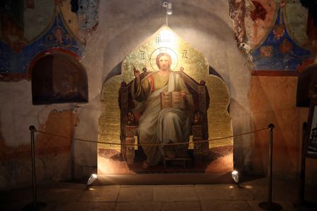 Icons on the walls in Spaso- Preobrazhenskiy the cathedralの写真素材