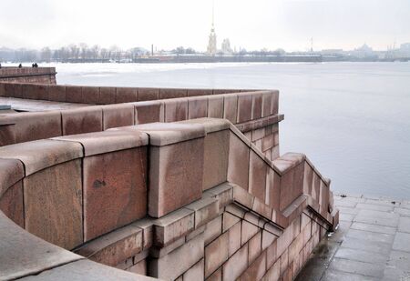 Stairs with the embankment to the Nevaの写真素材