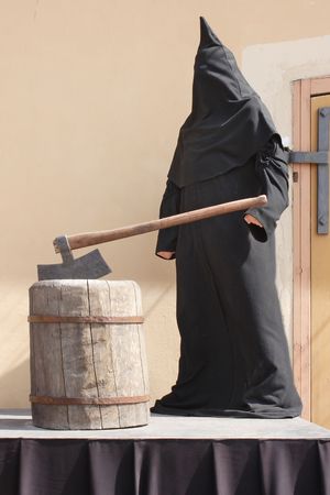 Executioner on a scaffold. Waxen figureの写真素材