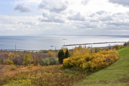 River the Volga in the city district Ulyanovsk の写真素材