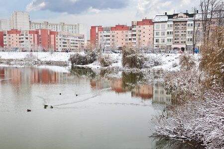 Winter landscape, first freezingの写真素材