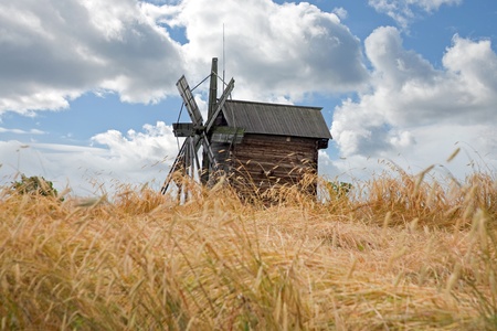 Rural landscape. Mill and rye fieldの写真素材