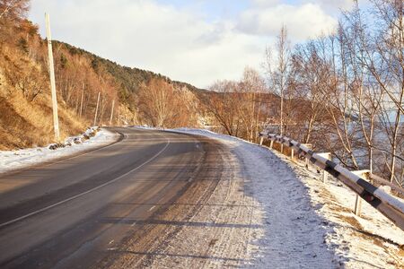 Winter road along Lake Baikal