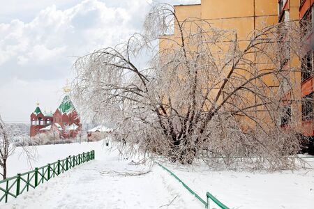 After the winter freezing rain. Urban landscapeの写真素材