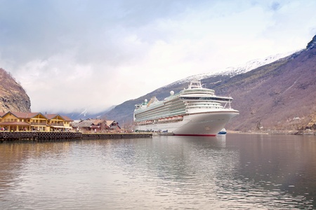 Ship in the fjord Sognefjordの写真素材