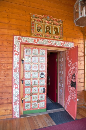 Palace of tsar of Aleksey Mikhailovich Romanov. Door with the princely coats of armsのeditorial素材