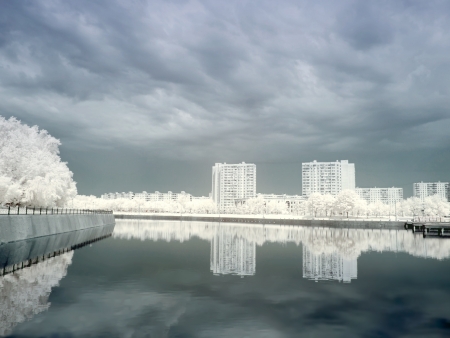 Pond in Moscow  Infrared photoの写真素材