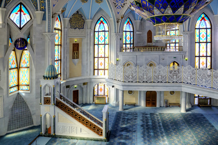 KAZAN, REPUBLIC TATARSTAN, RUSSIA - March 18, 2014: Interior of one of the greatest and reverent mosques of Qolsharifのeditorial素材