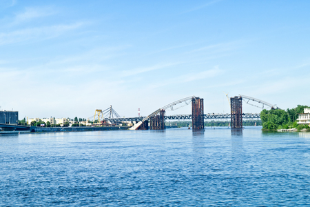 UKRAINE, KIEV - May 10,2012: View of the Kiev city, town quay and the river Dneprの写真素材