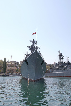 CRIMEA, SEVASTOPOL - May 10, 2009: Bay of city Sevastopol. Warships of the black Sea fleetのeditorial素材