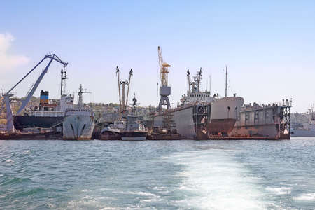 CRIMEA, SEVASTOPOL - May 10, 2009: Place repair of large seagoing ships in the bay of Sevastopolのeditorial素材
