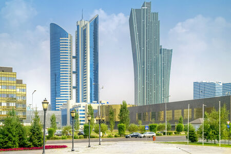 ASTANA, KAZAKHSTAN REPUBLIC - June 24, 2013: Nurzhol Boulevard. Modern new office building is in the capital of Republic のeditorial素材