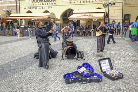 CZECH REPUBLIC, PRAGUE - April 28.2014: Free public performance of folklore ensemble on a town squareのeditorial素材