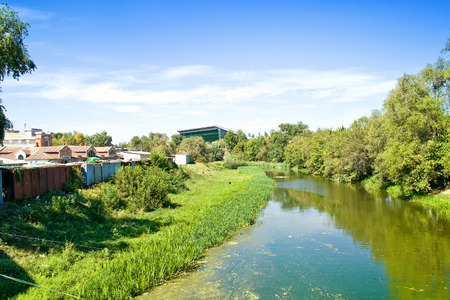 UKRAINE, KHARKIV - July 04.2014: The small river Lopan is in city Kharkivのeditorial素材