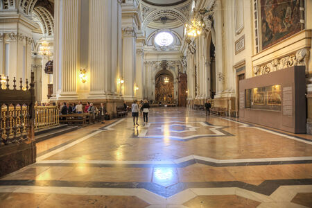 The interior of the greatest and beautiful catholic cathedral of Basilica of Our Lady of the Pillar is in cityのeditorial素材