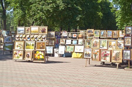 UKRAINE, ODESSA - June 11,2014: Exhibition and sale of paintings in the city parkのeditorial素材