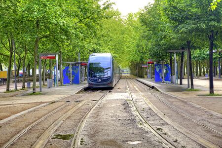 FRANCE, BORDEAUX - May 01. 2014: End of a tram stop at the city park