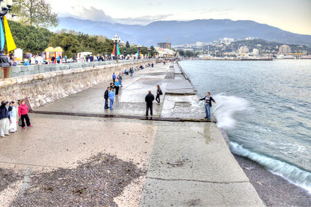 CRIMEA, YALTA - May 04.2010: Black sea coast of Crimea, beach of city Yaltaのeditorial素材