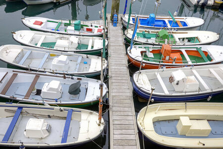 SPAIN, SAN - SEBASTIAN - May 01.2014: Moored boats in the port cityのeditorial素材