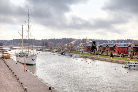 FINLAND, PORVOO - May 05.2013: Municipal landscape. River Porvoo is in cityのeditorial素材
