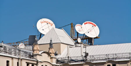 RUSSIA, MOSCOW - September 16.2014:Bigger the antenna on the roof of town houseのeditorial素材
