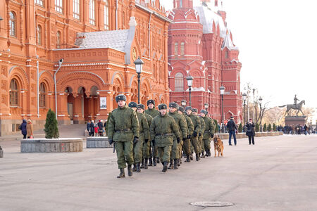 RUSSIA.MOSCOW - November 03.2014: Soldier goes on Revolution Square in the city centerのeditorial素材