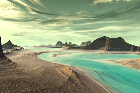 Alien Planet - 3D Rendered Computer Artworkの写真素材