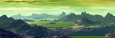 Panorama. Alien Planet - 3D Rendered Computer Artworkの写真素材