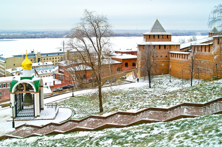 Chapel on the hillside next to the Kremlin wall. Nizhny Novgorodの写真素材