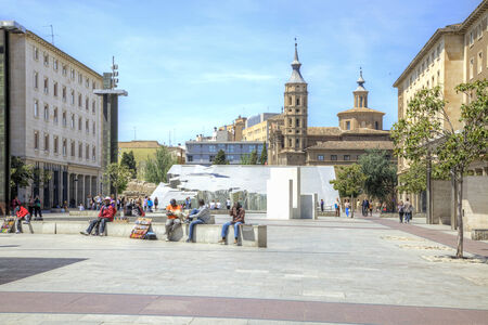 SPAIN, SARAGOSSA - May 4.2014: Main municipal area Plaza del Pilar in a historical centerのeditorial素材