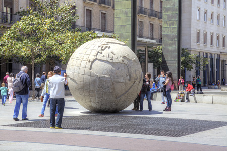 SPAIN, SARAGOSSA - May 4.2014: Enormous globe on  an area  Plaza del Pilar in a historical centerのeditorial素材