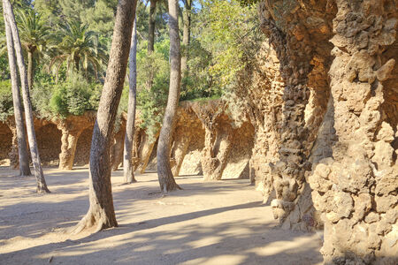 SPAIN, BARCELONA - May 05.2014: Park Guell in Barcelona, Spain. Park was designed by Gaudi and built in 1900 to 1914のeditorial素材