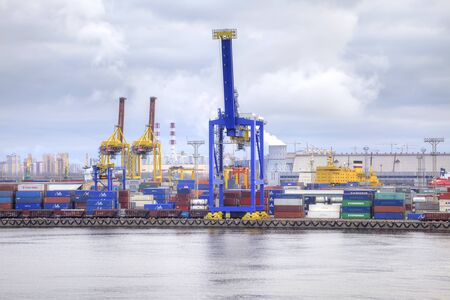 RUSSIA, SAINT PETERSBURG - April 27.2013: Industrial zone of city, municipal port and infrastructure