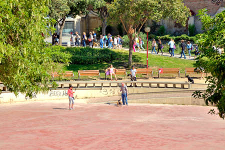 SPAIN, BARCELONA - May 5.2014: Special area for walking dogs in the city centerのeditorial素材