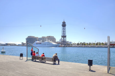 SPAIN, BARCELONA - May 5.2014: The station of ropeway is in port of cityのeditorial素材