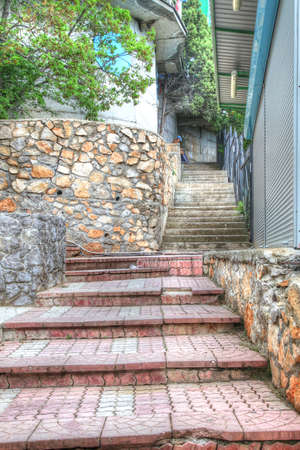 RUSSIA, CRIMEA - May 09.2009: Staircase between the apartment buildings in the village of Gaspraのeditorial素材