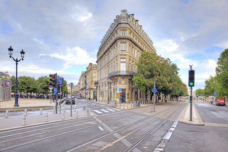FRANCE, BORDEAUX - May 01. 2014: Streets and squares in the historic center of the ancient city in the early morningのeditorial素材