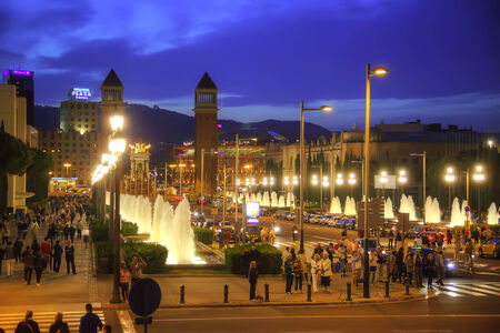 SPAIN, BARCELONA - May 5.2014: View of the singing fountains of Montjuic, landmark of the cityのeditorial素材