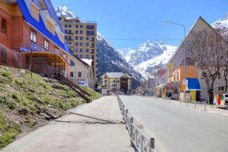 DOMBAY, RUSSIA - May 03.2015: Dombai Glade. The settlement in the Caucasus Mountains, skiing resortのeditorial素材