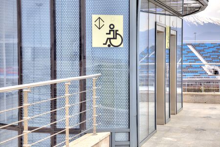 Special lift for people with limited mobility at sports competition objects sports competition Winter Games 2014 yearのeditorial素材