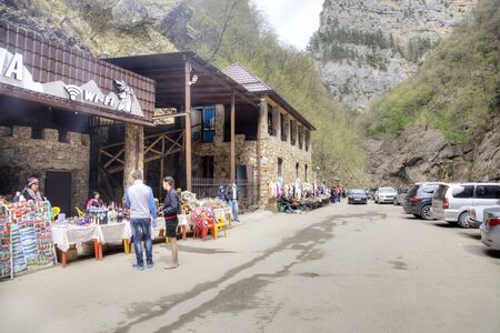 CAUCASUS, RUSSIA - May 02.2015: Market warm woolen clothes in the Chegem gorgeのeditorial素材