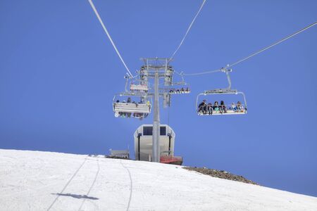 DOMBAY, RUSSIA - May 03.2015: Aerial lift on a mountain Mussa-Achitaraのeditorial素材