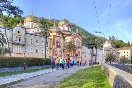 NEW ATHOS, CAUCASUS, ABKHAZIA - April 26.2015: Complex of buildings of the ancient Christian monastery on Mount Athosのeditorial素材