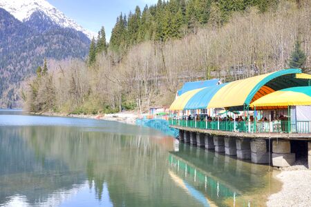 RITSA, CAUCASUS, ABKHAZIA - April 26.2015: A famous beautiful lake of Ritsa is in the mountains of Caucasusのeditorial素材