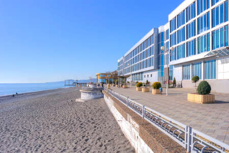 SOCHI, ADLER, RUSSIA - April 28.2015: Embankment along a marine beach in city Adlerのeditorial素材