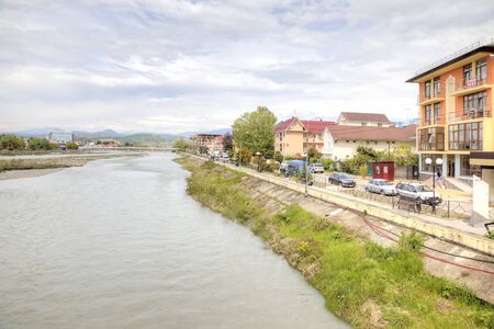 SOCHI, ADLER, RUSSIA - April 28.2015: Mountain river Mzymta in city Adlerのeditorial素材