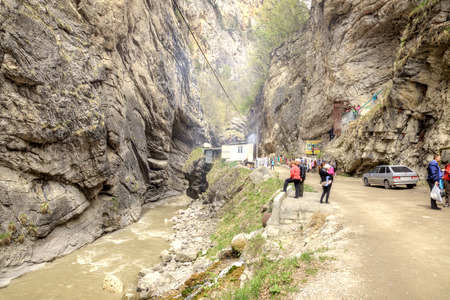 CHEGEM CANYON, CAUCASUS, RUSSIA - May 02.2015: Road to the Chegem gorge along the river Chegemのeditorial素材