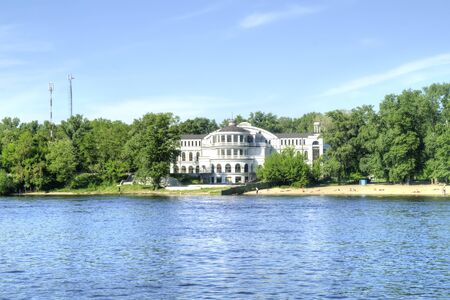 Beautiful modern house and the beach on the Dnieper Riverのeditorial素材