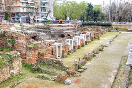 THESSALONIKI, GREECE - March 14.2016: Ruins of the ancient buildings of the Roman Forum or the Ancient Agora in the historic center of cityのeditorial素材